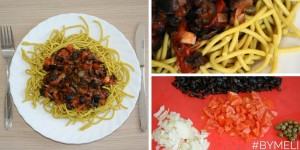 Spaghetti di miglio con le olive alla Siciliana