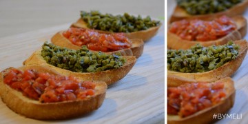 Bruschetta with olive and wheatgrass